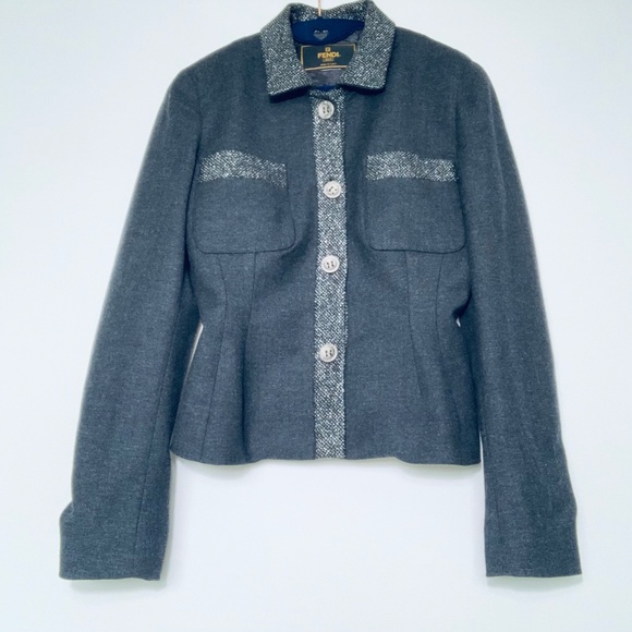 Fendi Wool Graphite Jacket High Rise Wide Leg Pants Suite Size M - Picture 2 of 11